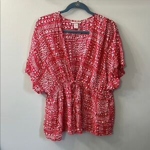 Victoria Secret Red Heart Short Sleeve Tie Front Kimono Top One Size